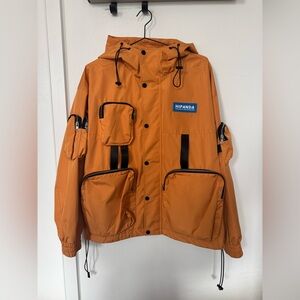 NWT HIPANDA Men's Oversized Multi-Pocket Orange Jacket, Small